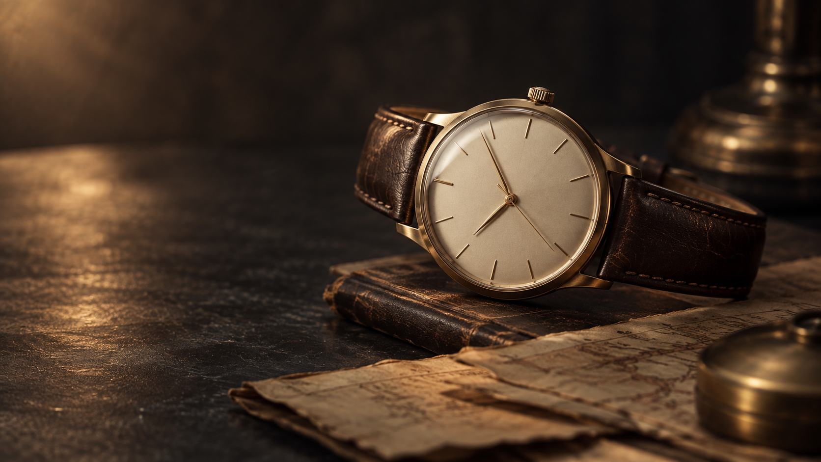 A refined dress watch resting in warm cinematic light